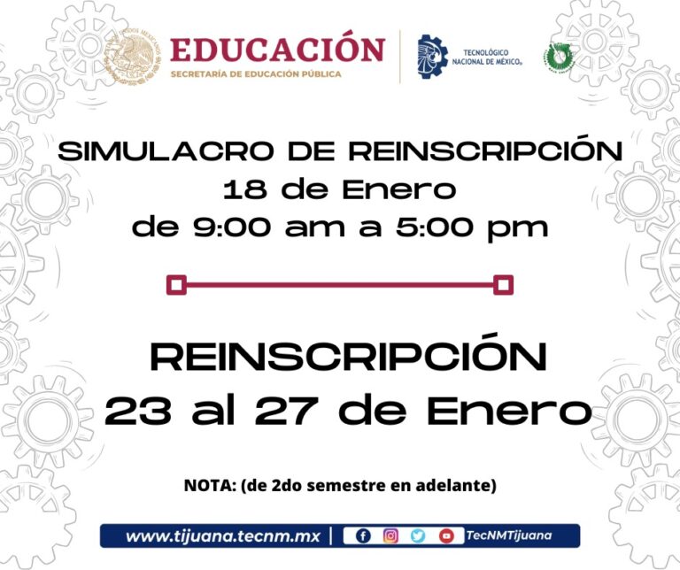 Proceso De ReinscripciÓn Y Simulacro De 2do Semestre En Adelante Tecnológico Nacional De 0848